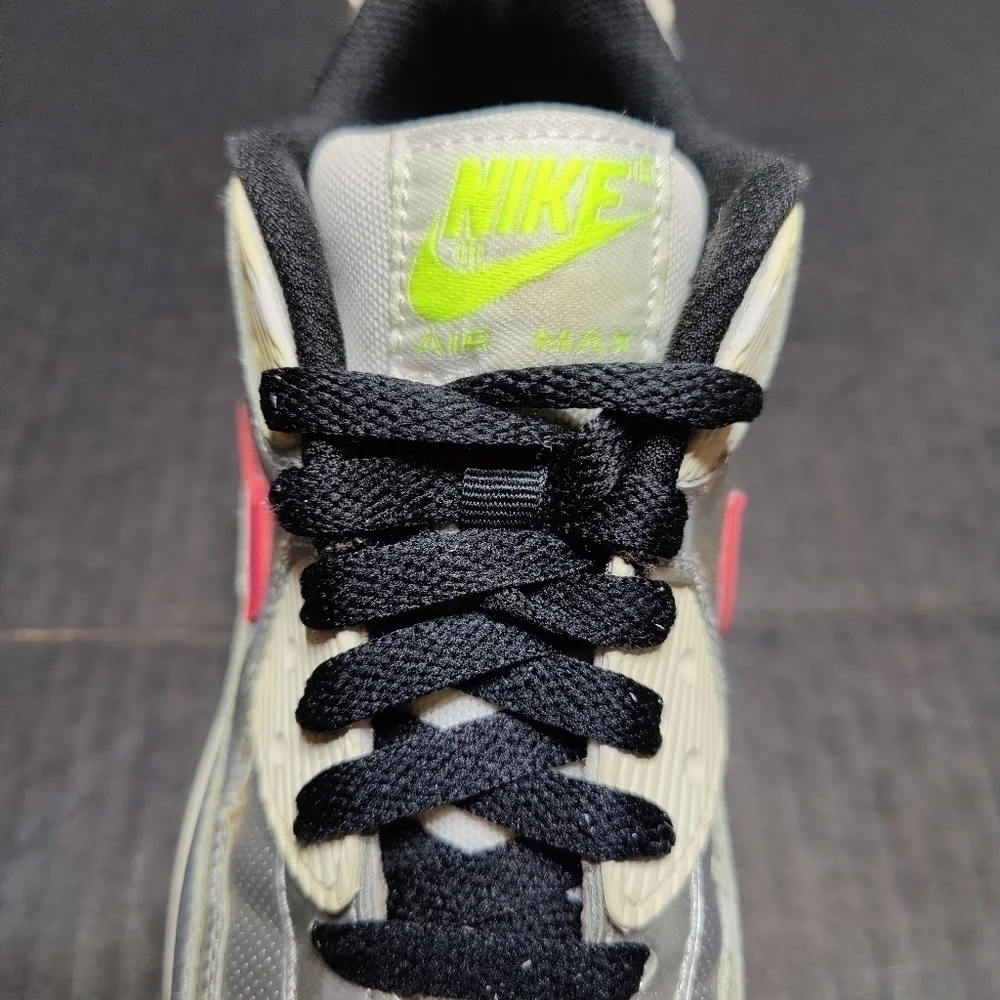 Nike Air Max 90 Metallic Silver Pink Neon Women's Big Girl Size 6.5Y